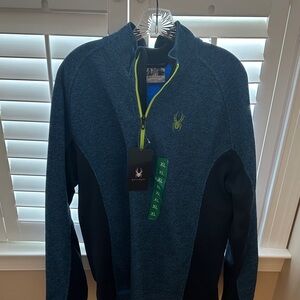 Spyder Men's Navy and Black Zip-Up Sweater